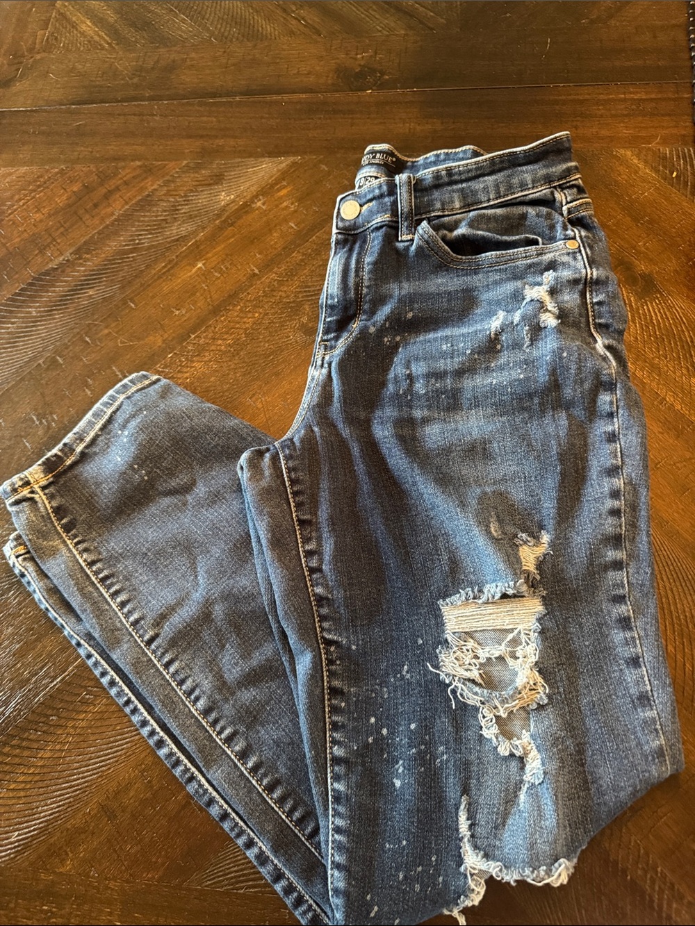 Judy Blue Dark Blue Distressed Straight Leg Jeans size 9